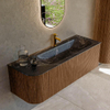 MONDIAZ KURVE-DLUX 135cm Meuble salle de bain avec module 25 G - couleur Walnut - 1 tiroir - 1 porte - vasque BIG MEDIUM droite - 1 trou de robinet - couleur Lava SW1137312