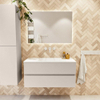 MONDIAZ VICA Ensemble meuble de salle de bains - 100cm - sous-meuble linen - 2 tiroirs - vasque cloud au centre - sans trous de robinet - version haute 60cm - talc SW1084104