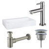 Fortifura Fuente Pack Lave-mains - 38x24x8cmcm - 1 trou de robinet - marbre - robinet Inox brossé - Blanc SW1111482