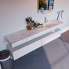 Mondiaz ALAN-DLUX Ensemble de meuble - 200cm - meuble Cale mat - 2 tiroirs - Lavabo Cloud Opalo suspendu - vasque Droite - 1 trou de robinet SW806841