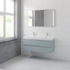Bruynzeel Palitano badmeubelset 56.5x120x46cm 2 kraangaten 2 wasbakken 2 lades met spiegel met softclose fjord groen SW384661 Bruynzeel Palitano badmeubelset 56.5x120x46cm 2 kraangaten 2 wasbakken 2 lades met spiegel met softclose fjord groen SW384661