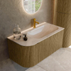 MONDIAZ KURVE-DLUX Meuble de salle de bains 95cm arrondi à gauche couleur Dusk avec 1 tiroir et 1 porte. Lavabo BIG SMALL à droite 1 trou de robinet Meli. SW1431867