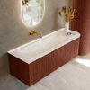 Mondiaz KURVE-DLUX Ensemble de meubles de salle de bain - 135x46x40cm - 1 tiroir - 1 porte - lavabo solid surface - gauche - sans trou de robinet - Ruby SW1415857