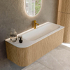 MONDIAZ KURVE 125cm Meuble salle de bain avec module 25 G - couleur Oak - 1 tiroir - 1 porte - vasque BIG MEDIUM droite - 1 trou de robinet - Talc SW1138187