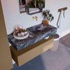 Mondiaz ALAN-DLUX Ensemble de meuble - 110cm - meuble Oro mat - 1 tiroir - Lavabo Cloud Lava suspendu - vasque Droite - 0 trous de robinet SW808787