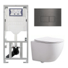 QeramiQ Dely Swirl Compact Toiletset - inbouwreservoir Geberit UP320 - met Burda frame - slim zitting - metalen bedieningsplaat gunmetal - rechthoekige knoppen - mat wit SW1595642