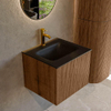 MONDIAZ KURVE 50cm Meuble salle de bain - couleur Walnut - 1 tiroir - vasque GRUNNE centre - 1 trou de robinet - Urban SW1138457