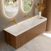 MONDIAZ KURVE-DLUX 145cm Meuble salle de bain avec module 25 D - couleur Walnut - 1 tiroir - 1 porte - vasque LEAF double / gauche - sans trou de robinet - couleur Opalo SW1137693