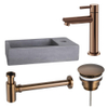 Fortifura Fuente Ensemble lave-mains - 40x22x8cm - 1 trou de robinet - robinet de lave-mains cuivre - béton SW1111535