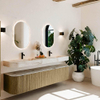 MONDIAZ THOR-DLUX Meuble de salle de bains - 200cm - arrondi gauche + droite - couleur Dusk - 2 tiroirs et 2 portes - Vasque suspendue CLOUD Double 2 trous de robinet - couleur Frappe SW1466846