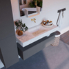 Mondiaz ALAN-DLUX Ensemble de meuble - 120cm - meuble Plata mat - 1 tiroir - Lavabo Cloud Opalo suspendu - vasque Centre - 0 trous de robinet SW807014