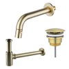 FugaFlow Eccelente Ensemble robinetterie pour lavabo - encastré - bec 18cm - raccourcissable - siphon - bouchon toujours ouvert - PVD - Laiton brossé PVD (Or) SW1469166