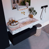 Mondiaz ALAN-DLUX Ensemble de meuble - 100cm - meuble Urban mat - 1 tiroir - Lavabo Cloud Glace suspendu - vasque Droite - 0 trous de robinet SW804955