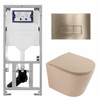 QeramiQ Dely Toiletset - 36.3x51.7cm - diepspoel - rimless - Geberit UP320 inbouwreservoir - softclose toilet zitting - geborsteld messing bedieningsplaat - rechthoekige knoppen - mat beige SW1242408