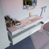 Mondiaz ALAN-DLUX Ensemble de meuble - 150cm - meuble Clay mat - 2 tiroirs - Lavabo Cloud Frappe suspendu - vasque Droite - 1 trou de robinet SW805692