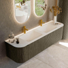 Mondiaz KURVE Ensemble de meuble de salle de bains - 170x46x40cm - 1 tiroir - 2 portes - vasque solid surface - double - 2 trous de robinet - Shadow SW1414123