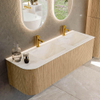 MONDIAZ KURVE-DLUX 145cm Meuble salle de bain avec module 25 G - couleur Oak - 1 tiroir - 1 porte - vasque LEAF double / droite - 2 trous de robinet - couleur Ostra SW1137778