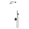 IVY Bond Ensemble de douche de pluie - encastré - inverseur-arrêt 2 voies - bras de plafond 15 cm - douche de tête ronde medium 25 cm - barre de douche avec sortie - flexible de douche 150 cm - douchette satin spray - Chrome noir PVD SW1033272
