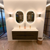 Mondiaz CIRO-DLUX Meuble de salle de bains - 140x45x50cm - Plan vasque solid surface Opalo - 2 vasques double - 2 perçages de robinet - 4 tiroirs - Shadow SW1532406