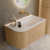 MONDIAZ KURVE 85cm Meuble salle de bain avec module 25 G - couleur Oak - 1 tiroir - 1 porte - vasque CLOUD droite - sans trous de robinet - Talc SW1138147