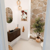 Mondiaz JOYA-DLUX 80cm toiletmeubel - kleur Walnut - Wastafel FAYE positie Links 1 kraangat kleur Lava. SW1422426