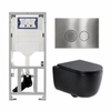 QeramiQ Dely Swirl Ensemble WC - 36.3x51.7cm - Réservoir encastré Geberit UP320 - abattant fin - Plaque de commande en inox - Boutons ronds - Noir mat SW1130194