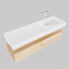 MONDIAZ ALAN 150cm - meuble bas - chêne vieilli - 2 tiroirs - lavabo suspendu - vasque à droite - 0 trous de robinet - talc SW408477