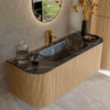 MONDIAZ KURVE-DLUX 120cm Meuble salle de bain avec module 25 G et D - couleur Oak - 1 tiroir - 2 portes - vasque BIG SMALL centre - 1 trou de robinet - couleur Lava SW1138153