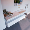 Mondiaz ALAN-DLUX Ensemble de meuble - 150cm - meuble Talc mat - 1 tiroir - Lavabo Cloud Opalo suspendu - vasque Droite - 0 trous de robinet SW806460