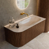 MONDIAZ KURVE-DLUX Meuble de salle de bains 105cm arrondi à gauche couleur Walnut avec 1 tiroir et 1 porte. Lavabo BIG SMALL à droite sans trou de robinet Meli. SW1431664