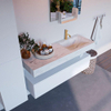 Mondiaz ALAN-DLUX Ensemble de meuble - 130cm - meuble Talc mat - 1 tiroir - Lavabo Cloud Opalo suspendu - vasque Droite - 1 trou de robinet SW806202