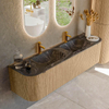 MONDIAZ KURVE-DLUX 170cm Meuble salle de bain avec module 25 G et D - couleur Oak - 1 tiroir - 2 portes - vasque LEAF double - 2 trous de robinet - couleur Lava SW1137193