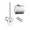 Fortifura Calvi Toiletset 3-delig - toiletrolhouder - met klep - toiletborstel - handdoekhaak enkel rond - PVD - geborsteld RVS SW1248412
