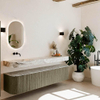 MONDIAZ THOR-DLUX 200cm meuble de salle de bains arrondi gauche + droite couleur Shadow avec 2 tiroirs et 2 portes. Vasque suspendue CLOUD Gauche sans trou de robinet couleur Glace. SW1467021