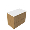 Saniclass Holz Atelier Ensemble meuble de salle de bains - 80x45x62.5cm - Plan supérieur Torino en solid surface blanc - sans trou de robinet - 2 tiroirs - chêne naturel mat (bois) SW1478691