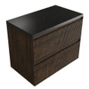 Saniclass Holz Atelier Badkamermeubelset - 80x45x63cm - Noche basalten wastafelblad gepolijst (zwart) - 1 kraangat - 2 lades - mat eiken charcoal (hout) SW1478542