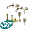 FugaFlow Eccelente Sobrado Kit robinet lavabo - pour double vasque - robinet rehaussé - bonde clic clac - siphon design - Laiton brossé PVD SW1124225