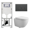 QeramiQ Dely Swirl Compact Toiletset - inbouwreservoir Geberit UP320 - met Burda frame - 25mm zitting - kunststof bedieningsplaat mat antraciet - ronde knoppen - mat wit SW1595673
