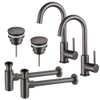 Fortifura Calvi Kit robinet lavabo - pour double vasque - robinet haut - bec rotatif - bonde clic clac - siphon design - Gunmetal PVD SW915347