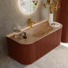 MONDIAZ KURVE-DLUX meuble de salle de bains 110cm arrondi gauche + droite couleur Ruby avec 1 tiroir et 2 portes. Lavabo CLOUD central 1 trou de robinet Arena. SW1431464