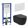 QeramiQ Dely Swirl Toiletset - 36.5x53cm - Geberit UP100 inbouwreservoir - 35mm zitting - witte bedieningsplaat - ronde knoppen - mat zwart SW1138621