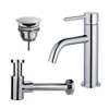 FugaFlow Eccelente Sobrado Slim Slim Kit mitigeur lavabo - robinet bas - bonde non-obturable - siphon design bas - Chrome brillant SW1124376