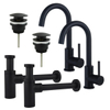 FortiFura Calvi Kit robinet lavabo - pour double vasque - robinet haut - bec rotatif - bonde clic clac - siphon design - Noir mat SW915329