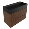 Saniclass Holz Atelier Badkamermeubelset - 100x45x72cm - Legend keramische wastafel mat zwart - 1 wasbak - 2 kraangaten - 2 lades - mat walnut pure (hout) SW1579641