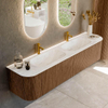 MONDIAZ KURVE-DLUX 190cm Meuble salle de bain avec module 25 G et D - couleur Walnut - 2 tiroirs - 2 portes - vasque STOR SMALL double - 2 trous de robinet - couleur Ostra SW1137917