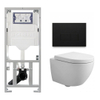 Pack WC QeramiQ Dely Swirl Compact - réservoir encastrable Geberit UP320 - avec bâti-support Burda - abattant 25 mm - plaque de commande en métal noir mat - boutons rectangulaires - blanc brillant SW1592322