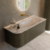 MONDIAZ KURVE-DLUX Meuble de salle de bains 115cm arrondi à gauche couleur Shadow avec 1 tiroir et 1 porte. Lavabo BIG SMALL à droite sans trou de robinet Nata. SW1432279