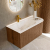 MONDIAZ KURVE-DLUX 95cm Meuble salle de bain avec module 25 D - couleur Walnut - 1 tiroir - 1 porte - vasque BIG SMALL gauche - 1 trou de robinet - couleur Frappe SW1137433