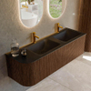 MONDIAZ KURVE Meuble de salle de bains 145cm avec module 25 L couleur Walnut avec 1 tiroir et 1 porte. Lavabo CLOUD double / droite 2 trous de robinet Urban. SW1138544