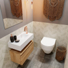 MONDIAZ ANDOR Meuble de WC - 60x30x30cm - 1 trou de robinet - 1 tiroir - chêne blanchi mat - lavabo à droite - Solid surface - Blanc SW474268